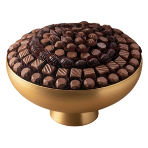 Bol à chocolat en forme de feuille dorée avec assortiment de chocolats pour service de fête, design moderne, en bois, finition polie - Product Image 4