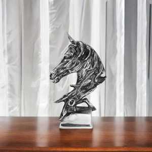 Jaffs Exports Silver Horse Head Aluminium Sculpture Handcrafted Modern Design Eco-Friendly Durable Tabletop <b>Ornament</b> Home Office - Product Image 6