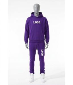 Ensemble de survêtements unisexes de haute qualité en coton 450 g/m², comprenant des sweats à capuche amples et des pantalons de survêtement évasés, avec logo personnalisé, fermeture éclair surdimensionnée, pour hommes - Product Image 4