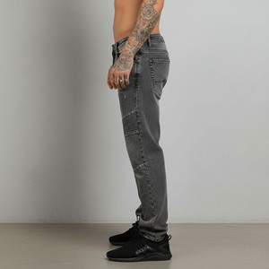 Pantalones de hombre de mezclilla estilo baggy, lavados con piedras, transpirables, con logo impreso DTF personalizado, 100% algodón de alta calidad, estilo hip hop streetwear. - Product Image 2