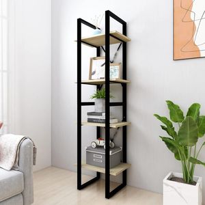 Librería de 4 niveles de madera de ingeniería en roble Sonoma y negro con estructura metálica, librería moderna de 4 niveles - Product Image 1
