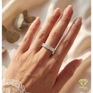 Classic Round Cut Moissanite Band <b>Ring</b> <b>925</b> Sterling <b>Silver</b> Elegant Multi Stone Wedding Jewelry For Women Bridal Gift - Product Image 2