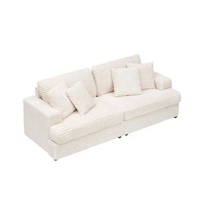 Divano da soggiorno a 3 posti in velluto a coste da 88,58 pollici, spazioso e confortevole, con 4 eleganti cuscini coordinati nei colori - Product Image 6