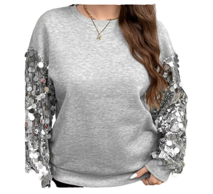 OEM Custom <b>Women's</b> Winter Autumn New Fashion Gray Crew Neck Casual Regular Sleeve <b>Sweatshirt</b> Oversized - Product Image 3