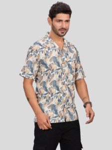 Chemise décontractée à manches courtes pour homme, à imprimé floral, simple boutonnage, anti-boulochage et écologique, idéale pour toutes les occasions. - Product Image 5