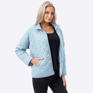 Women's <b>Quilted</b> <b>Jacket</b> Full Zip Stand Collar Solid Color Polyester Autumn Wear Regular Length - Product Image 3