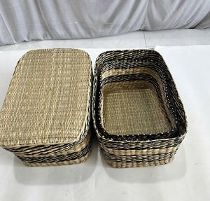 New Design Sea Grass <b>Storage</b> <b>Basket</b> with <b>Lid</b> Rectangle Shape <b>Basket</b> Made in Vietnam Set of 2 <b>Storage</b> <b>Baskets</b> - Product Image 1