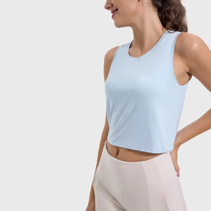 Débardeur court côtelé en coton pour femme, sans manches, col rond, style personnalisé, décontracté, pour l'été - Product Image 6