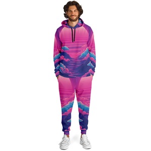 Winter Hooded Printed Streetwear <b>Tracksuits</b> Men 100% <b>Polyester</b> Elastic Waist Custom Logo Sublimation Transfer Print - Product Image 1