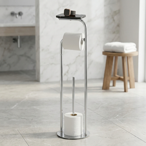 Porte-papier toilette moderne sur pied avec étagère et rangement pour rouleau de rechange, accessoire de salle de bain - Product Image 1