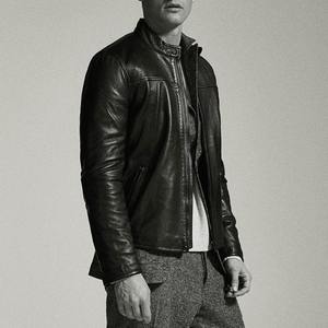 Chaqueta de Cuero para Hombre con Cuello Alto de Piel de Oveja Genuina, Personalizada, con Logotipo Frontal en Lona, Estilo Urbano, Transpirable, para Invierno - Product Image 3