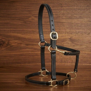 Harnais pour cheval en cuir noir fait main, robuste, avec quincaillerie en laiton réglable et surpiqûres blanches durables, toutes tailles disponibles - Product Image 4