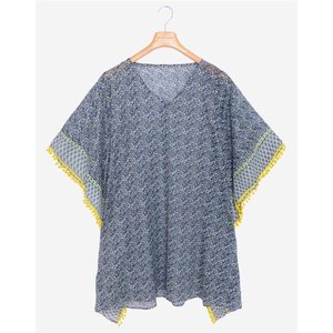 Vestido Kaftán Mini de Playa, Tejido Ecológico de Algodón con Estampado Floral, Cuello en V, Mangas Murciélago, Primavera Verano, Estilo Casual - Product Image 3