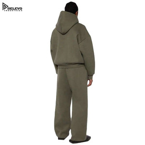 Ensemble de survêtement pour homme en coton lourd 100% 500 g/m², sweat à capuche zippé deux pièces, sweat-shirts et pantalons de survêtement personnalisés de haute qualité pour homme - Product Image 2