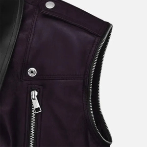 Chaleco de cuero genuino para hombre, estilo motociclista con capucha, diseño de solapa y cremallera diagonal, sin mangas, de piel de vacuno, servicio OEM, transpirable - Product Image 4