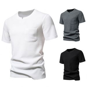 Men's V-Neck Cotton <b>Tees</b> 100% Knitted Fabric Slim Fit Solid Grey <b>White</b> Black Yarn Dyed Short Sleeve - Product Image 3