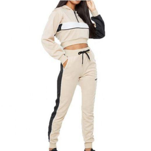 ชุดวอร์มแฟชั่นเรียบง่าย กางเกงจ็อกเกอร์ เสื้อครอปท็อป ชุดเซ็ตสองชิ้นสำหรับผู้หญิง - Product Image 6