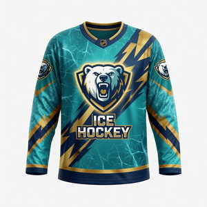Camiseta Sublimada de Hockey sobre Hielo, Manga Larga, Cuello en V, Poliéster que Absorbe la Humedad, Ropa Deportiva, Corte Regular, Unisex para Adultos - Product Image 5