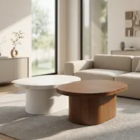 Ensemble de tables basses rondes modernes en teck, design minimaliste, meubles de salon, tables gigognes, finition naturelle