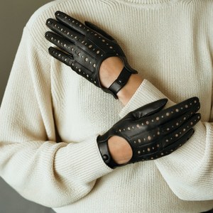 Gants de conduite en cuir de mouton chauds pour l'hiver pour femmes et hommes, noirs, coupe-vent et compatibles avec les écrans tactiles - Product Image 3