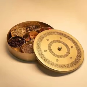 Designer Metal <b>Masala</b> Storage <b>Box</b> with Decorative Lid Kitchen Spice Organizer Container for Herbs Seasoning Dining Use - Product Image 1