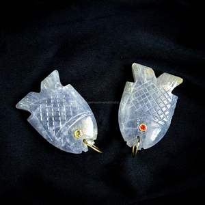 จี้ปลาไอโอไลต์ธรรมชาติ เงินแท้ 925 ทำมือ จี้รูปปลาประดับพลอย สร้อยคอแกะสลักด้วยมือ เครื่องประดับคริสตัลบำบัด ทำเอง ขายส่ง - Product Image 1