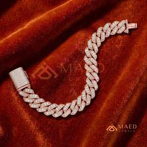 สร้อยข้อมือทองคำ 14K สีโรสโกลด์แบบ Cuban Link ประดับเพชรหรูหรา สร้อยข้อมือแบบ Pave Chain สำหรับผู้หญิง สร้อยข้อมือแบบ Fine Chain Link แฟชั่น - Product Image 5