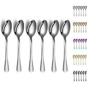 Set of 6 Stainless Steel 7.5\" Dinner <b>Spoons</b> <b>Soup</b> & Dessert <b>Spoons</b> Dishwasher Safe - Product Image 1