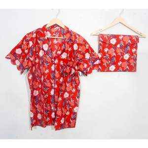 Conjunto de Pijama de Verano 100% Algodón Puro, Elegante y Clásico, con Estampado a Mano, Pantalones Cortos Tipo Canguro con Bolsillos, Suave y Transpirable - Product Image 2