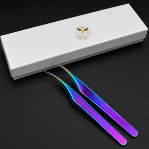 Pince à épiler professionnelle pour extensions de cils, revêtement plasma arc-en-ciel, volume fermé, en acier inoxydable, précision incurvée - Product Image 6