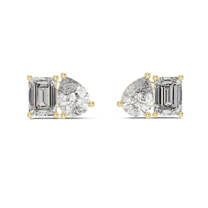 Boucles d'oreilles en or jaune 14 carats avec diamants de laboratoire en forme de poire et d'émeraude |   Boucles d'oreilles d'anniversaire |   Nouveau diamant cultivé - Product Image 1