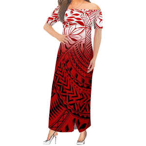 Robe longue asymétrique à motif personnalisé inspiré de l'art des îles du Pacifique, design tribal polynésien et samoan, sexy, fendue, pour soirée - Product Image 3