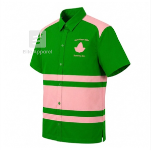 Chemise boutonnée personnalisée Alpha Kapa Alpha avec logo brodé sur le devant, rayée rose et verte, pour femme, vêtements grecs. - Product Image 2