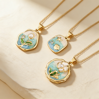 Collier pendentif QIKU tendance style peinture à l'huile en cuivre, mode chinoise, plaqué or 18 carats, motif géométrique fleur de perle
