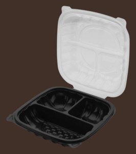Contenedor de Alimentos para Llevar de Plástico Negro con 3 Compartimentos y Tapa Transparente, Diseño Moderno Desechable, Contenedor de PP Bicolor con Bisagras - Product Image 3