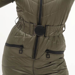 Custom <b>Women</b> Olive Green Quilted <b>One</b> <b>Piece</b> <b>Ski</b> <b>Suit</b> With Large Fur Hood Diamond Pattern Padded Snowsuit <b>Women</b> Slim Fit Jumpsuit - Product Image 6