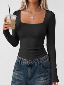 Soft Scoop Neck Ladies <b>Top</b> Fashionable <b>Womens</b> Long Sleevewear Casual <b>Top</b> - Product Image 2