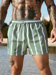Short de bain rayé pour hommes avec cordon de serrage, short de plage pour hommes, short de natation pour hommes, short de plage pour hommes, style hawaïen - Product Image 3