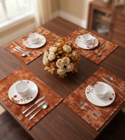 Ensemble de sets de table rectangulaires classiques en velours marron de haute qualité, motif feuille d'automne, antidérapants, lavables et écologiques