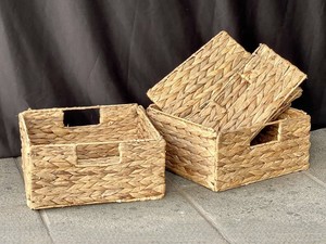 Panier en jacinthe d'eau du Vietnam, matériau en fibre végétale naturelle pour organiser les vêtements, les jouets, les serviettes, le linge et les articles ménagers - Product Image 2