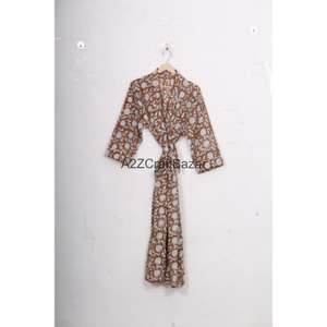 Kimono Hecho a Mano de Algodón Puro Estampado, Bata de Baño para Mujer, Ropa de Dormir Abierta por Delante, Vestido de Playa - Product Image 4