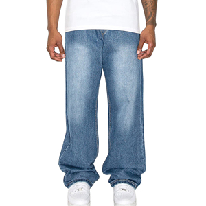 Pantalones Cargo de Mezclilla Rectos de Cintura Media Ligeros para Hombre con Bolsillos Laterales Estilo Vintage Lavado Azul - Product Image 1