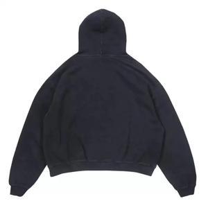 Sudadera con capucha corta vintage de color liso, con efecto desgastado, bordado oversize, de tejido grueso y lavado ácido para hombre - Product Image 2