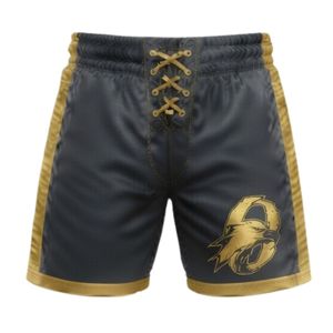 กางเกงขาสั้นฮอกกี้น้ำแข็งพิมพ์ลายสีดำทองสำหรับผู้ชาย ผ้าโพลีเอสเตอร์ มีเชือกผูกเอว แถบข้าง กางเกงกีฬาสำหรับทีม - Product Image 1