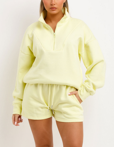 Custom OEM Logo Quick Dry Tracksuit Half Zip Women's Two Piece <b>Set</b> Oversized Sweatshirt & <b>Sexy</b> Hot Shorts Pant Cotton/Poly Blend - Product Image 1