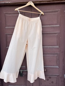 Pantalon Palazzo Bohème Ample en Coton Beige Clair pour Femme, Taille Mi-Haute Élastique, Coupe Ample, Respirant, Ourlet Volanté, Idéal Été - Product Image 4