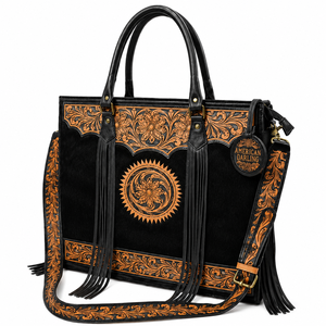 Sac fourre-tout en cuir de vachette artisanal avec poils, style western, avec franges, sac à bandoulière, sacoche pour ordinateur portable, sac de voyage pour femme - Product Image 1