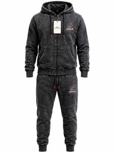 <b>Men</b> Acid Wash <b>Hoodie</b> and Jogger Tracksuit Set Relaxed Fit Vintage Style Sweat Suit for Fitness <b>Running</b> Casual Street Fashion - Product Image 4