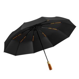 OEM Custom Luxury <b>Windproof</b> Business Folding <b>Umbrella</b> With Pongee Material Automatic Opening Wood Handle Logo Gift Box - Product Image 2