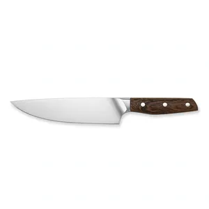 Couteau de chef classique de 8 pouces, manche riveté brun, lame argentée unie, pour la cuisine, la découpe des légumes, la découpe des fruits, la préparation des aliments - Product Image 2